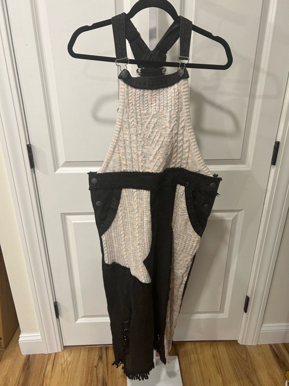 Free People Two-Tone Knit & Denim Overalls